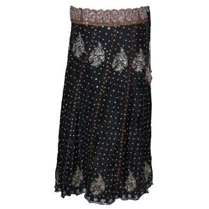 Vintage Alka Vora Sequin Beaded Chic Black Floral Maxi Skirt